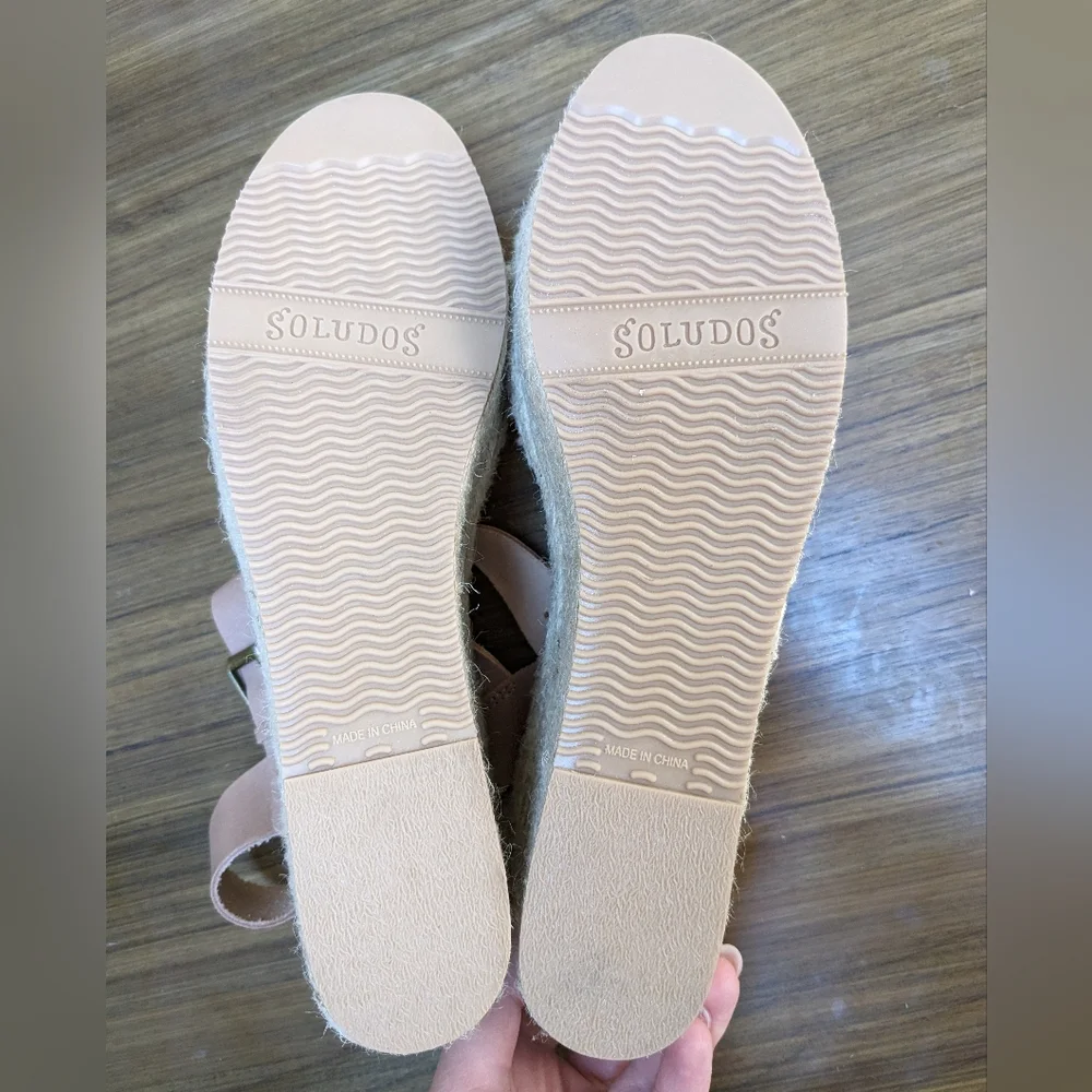 NEW Soludos Minorca Dove Grey Leather Platform Woven Espadrille Sandals Size 10